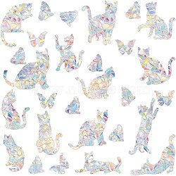 Plastic Colored Laser Stained Window Film Static Stickers, Rainbow Prism, Electrostatic Window Decals, Cat Shape, 330x830mm(DIY-WH0654-013)