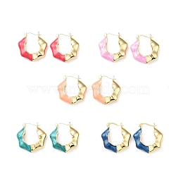 Enamel Flower Hoop Earrings, Real 18K Gold Plated Brass Jewelry for Women, Lead Free & Cadmium Free, Mixed Color, 25x24x6mm, Pin: 0.9~1.2x0.6mm(EJEW-F306-08G)