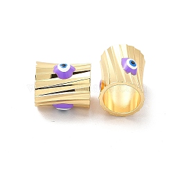 Brass Enamel Evil Eye Beads, Large Hole Beads, Long-Lasting Plated, Column, Real 18K Gold Plated, 12x10.5mm, Hole: 8mm(KK-P222-02G)