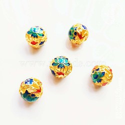 Brass Enamel Beads, Round, Golden, Flower, 12mm(PW23030877480)