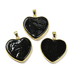 Handmade Lampwork Pendants, with Brass Findings, Long-Lasting Plated, Lead Free & Cadmium Free, Heart Charms, Black, 31~32x31~31.5x5mm, Hole: 6.5x4mm(LAMP-M017-01G)