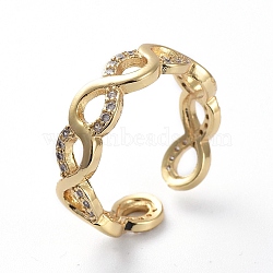 Brass Micro Pave Cubic Zirconia Cuff Rings, Open Rings, Infinity, Golden, US Size 7(17.3mm)(X-RJEW-G096-14G)