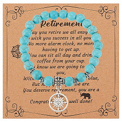 Synthetic Turquoise Beaded Stretch Bracelet with 304 Stainless Steel Compass Charms, Gemstone Jewelry for Men Women, Inner Diameter: 2-1/8 inch(5.4cm), 1Pc/set(BJEW-OC0001-17)