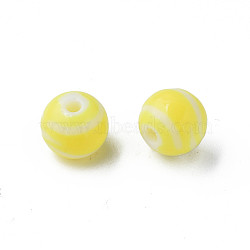 Opaque Striped Acrylic Beads, Round, Yellow, 10mm, Hole: 2mm,  about 940pcs/500g.(MACR-S373-27D-06)