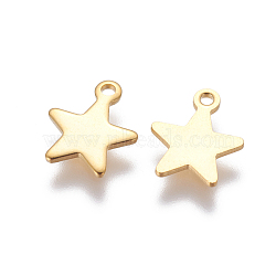 304 Stainless Steel Charms, Star, Real 18K Gold Plated, 11.5x9.5x1mm, Hole: 1.4mm(STAS-G190-27G-A)