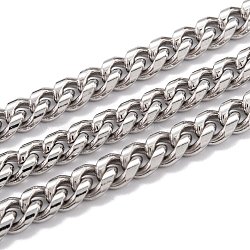 304 Stainless Steel Cuban Link Chain, Unwelded, with Spool, Stainless Steel Color, 7.5x6x3mm, 16.4 Feet(5m)/roll(STAS-B019-02A-P)