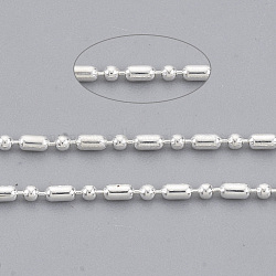 Brass Ball Chains, Ball-Bar Style, Round and Oval, Long-Lasting Plated, Soldered, with Spool, Cadmium Free & Lead Free, Silver, 1.8x1mm and 1mm, about 301.83 Feet(92m)/roll(CHC-S008-009F-S)