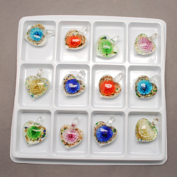 Handmade Gold Sand Lampwork Pendants, Heart, Mixed Color, 40~46x31~36x12mm, Hole: 5mm, 12pcs/box(LAMP-S094-2-B)