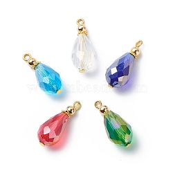 Electroplate Glass Pendants, with Iron Findings, Faceted Teardrop, Mixed Color, 23x10mm, Hole: 1.6mm(PALLOY-JF01905)