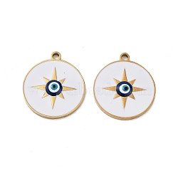 Ion Plating(IP) 316 Surgical Stainless Steel Pendants, Nickel Free, with Enamel, Real 18K Gold Plated, Flat Round Charm, Sun, 20x18x2mm, Hole: 1.6mm(STAS-U014-58D-02)