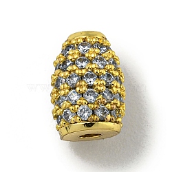 Brass Micro Pave Cubic Zirconia Beads, Oval, Real 18K Gold Plated, 7x5mm, Hole: 1.2mm(KK-G493-25C-G)