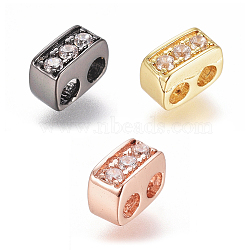 Brass Micro Pave Cubic Zirconia Slide Charms, Long-Lasting Plated, Cuboid, Clear, Mixed Color, 5x2.5x3.5mm, Hole: 1.6mm(ZIRC-G166-33)