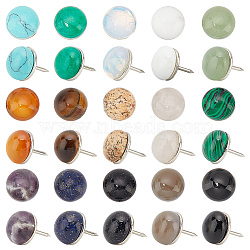 Half Round Gemstone Pins, Iron Drawing Push Pins for Photo, Bulletin Board, 10mm, 15 colors, 2pcs/color, 30pcs/set(AJEW-AB00051)
