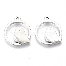Tibetan Style Alloy Pendants, Cadmium Free & Lead Free, Round Ring with Bird, Antique Silver, 24x20.5x2.5mm, Hole: 1.4mm(X-TIBE-N006-28AS-LF)