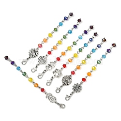 Chakra Theme Sun Catcher Pendant Decorations, Electroplate Glass & Zinc Alloy Lobster Claw Clasps, Mixed Shapes, Colorful, 108mm, 7pcs/set(HJEW-JM00669)