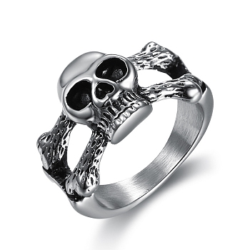 Titanium Steel Skull Finger Ring, Antique Silver, US Size 10(19.8mm)