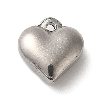 304 Stainless Steel Pendants, Heart Charms, Stainless Steel Color, 9x8x3.5mm, Hole: 1mm