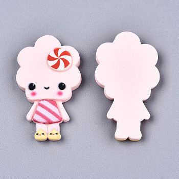 Resin Cabochons, Girl With Windmill on the Head, Misty Rose, 37x21x5mm