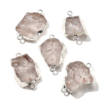 Raw Rough Natural Dyed Quartz Crystal Links Connector Charms, with Brass Findings, Nuggets, Silver Color Plated, White, 30.5~37.5x15~25x7.5~13mm, Hole: 2.5mm