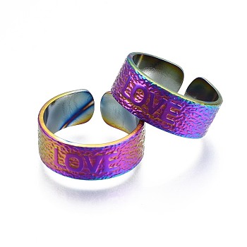 304 Stainless Steel Word Love Cuff Ring, Rainbow Color Open Ring for Women, US Size 9 1/2(19.3mm)