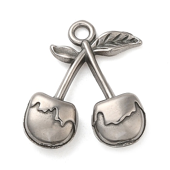 304 Stainless Steel Pendants, Cherry Charm, Stainless Steel Color, 19x16x5mm, Hole: 1.8mm