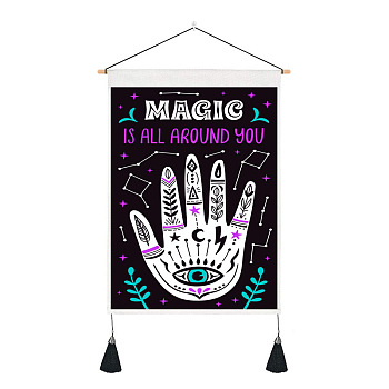 Halloween Theme Polyester Wall Hanging Tassel Tapestry, for Bedroom Living Room Decoration, Rectangle with Hand Pattern, Black, 500x350mm