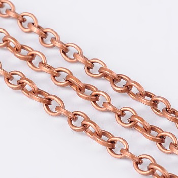 Iron Cable Chains, Unwelded, with Spool, Lead Free & Nickel Free, Red Copper, 5x4x1mm, about 164.04 Feet(50m)/roll