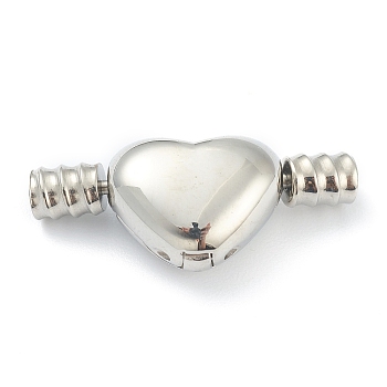 304 Stainless Steel European European Clip Clasps, Heart, Stainless Steel Color, 24x10x7mm, Hole: 3mm
