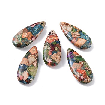 Dyed Synthetic Imperial Jasper Pendants, Teardrop Charms, Colorful, 35x15x6mm, Hole: 1.2mm