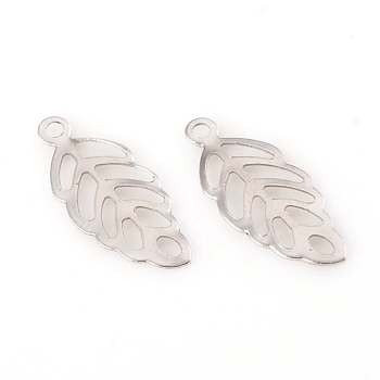304 Stainless Steel Pendants, Laser Cut, Leaf, Stainless Steel Color, 13x5x0.3mm, Hole: 1mm