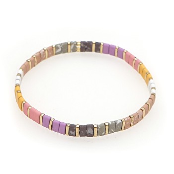 Bohemian Style Rainbow Tila Glass Bead Woven Stripe Bracelet for Women