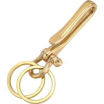 1PC U-Shaped Brass Key Hook Shackle Clasps, D-Ring Anchor Shackle Clasps with Double Key Rings, for Wallet Chain, Key Chain Clasps, Pocket Clips, Golden, 100mm