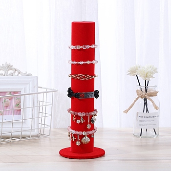 Velvet Vertical Tower Jewelry Bracelet Display Stand, T-Bar Display Holder, Scrunchie Hair Band Holder, Red, 10.6x30.8cm