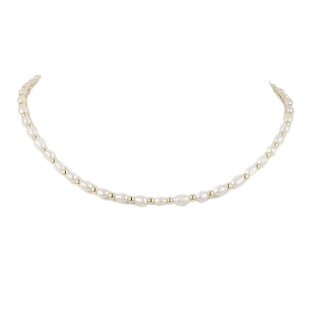 Natural Cultured Freshwater Pearl Beaded Necklaces, with 304 Stainless Steel Lobster Claw Clasps, Creamy White, 15.94 inch(40.5cm)