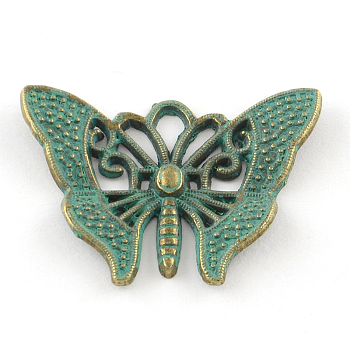 Butterfly Zinc Alloy Pendants, Cadmium Free & Nickel Free & Lead Free, Antique Bronze & Green Patina, 23x31x3mm, Hole: 4x3mm