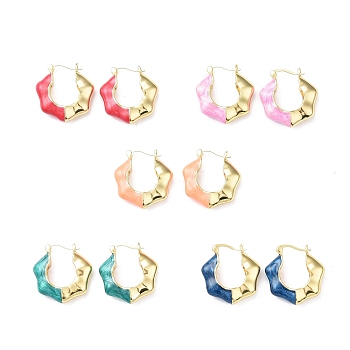 Enamel Flower Hoop Earrings, Real 18K Gold Plated Brass Jewelry for Women, Lead Free & Cadmium Free, Mixed Color, 25x24x6mm, Pin: 0.9~1.2x0.6mm