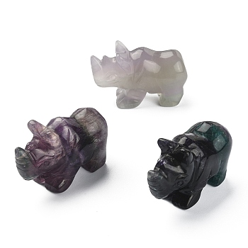 Natural Fluorite Carved Healing Rhinoceros Figurines, Reiki Stones Statues for Energy Balancing Meditation Therapy, 52~58x21.5~24x35~37mm