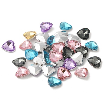 Imitation Taiwan Acrylic Rhinestone Cabochons, Pointed Back & Faceted, Heart, Mixed Color, 12x12x4.5mm, about 500pcs/bag