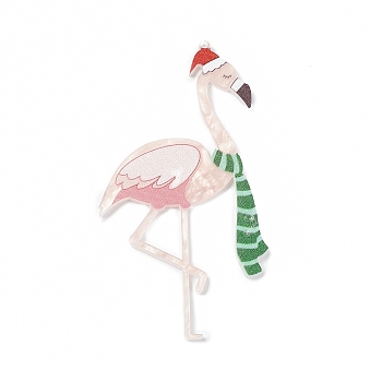Christmas Theme Acrylic Big Pendants, Flamingo Shape, Pink, 83x51x2.2mm, Hole: 1.6mm