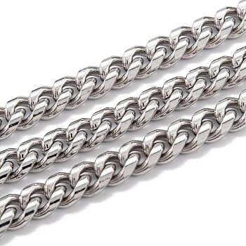 304 Stainless Steel Cuban Link Chain, Unwelded, with Spool, Stainless Steel Color, 7.5x6x3mm, 16.4 Feet(5m)/roll