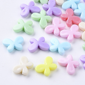 Opaque Polystyrene(PS) Plastic Beads, Butterfly, Mixed Color, 12.5x17.5x4.5mm, Hole: 1.8mm, about 1000pcs/500g