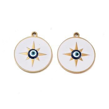 Ion Plating(IP) 316 Surgical Stainless Steel Pendant, with Enamel, Real 18K Gold Plated, Flat Round Charm, Sun, 20x18x2mm, Hole: 1.6mm