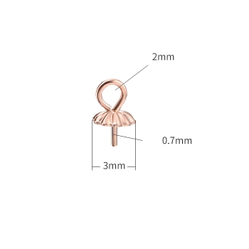 925 Sterling Silver Cup Peg Bails, for Half Drilled Beads, Rose Gold, 3mm, Hole: 2mm, Pin: 0.7mm