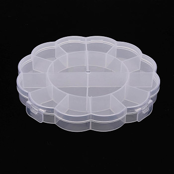 Sunflower Shape Transparent Plastic Storage Box, Removable Baffle with Flip Cover, White, 12.25x12.15x1.8cm, Inner Size: 26x24x15mm, Round Inner SIze: 68x15mm