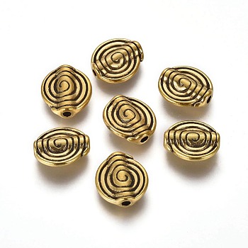 Tibetan Style Alloy Beads, Lead Free and Cadmium Free, Antique Golden, Flat Round, 11.5x4mm, Hole: 1.5mm.