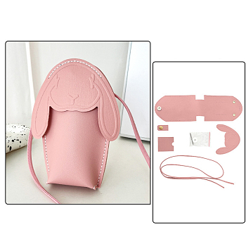 Rabbit DIY PU Leather Phone Bag Making Kits, Pink, 18.5x14x5.5cm