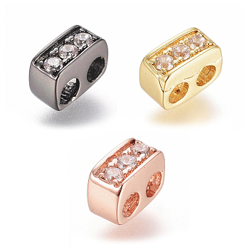 Brass Micro Pave Cubic Zirconia Slide Charms, Long-Lasting Plated, Cuboid, Clear, Mixed Color, 5x2.5x3.5mm, Hole: 1.6mm