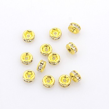Brass Rhinestone Spacer Beads, Grade AAA, Straight Flange, Nickel Free, Golden, Rondelle, Crystal, 4x2mm, Hole: 1mm
