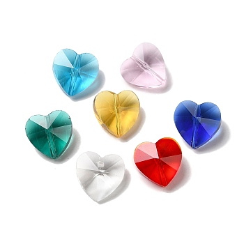 Transparent Glass Heart Charms & Beads, Faceted, Mixed Color, 14x14x9mm, Hole: 1.2~1.6mm
