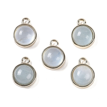 Natural Aquamarine Pendants, with GoldenTone Rack Plating Brass, Flat Round, 9.8x7.5x4.3mm, Hole: 1.2mm